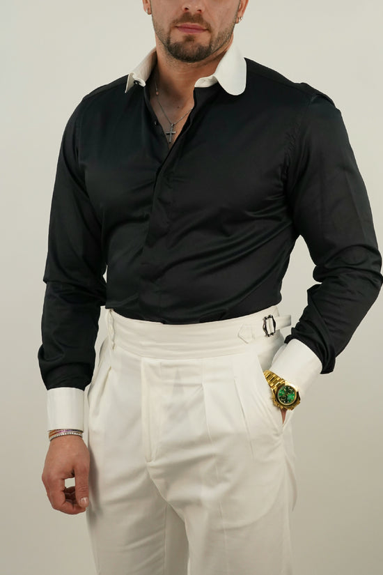 Camicia collo club fondo nero