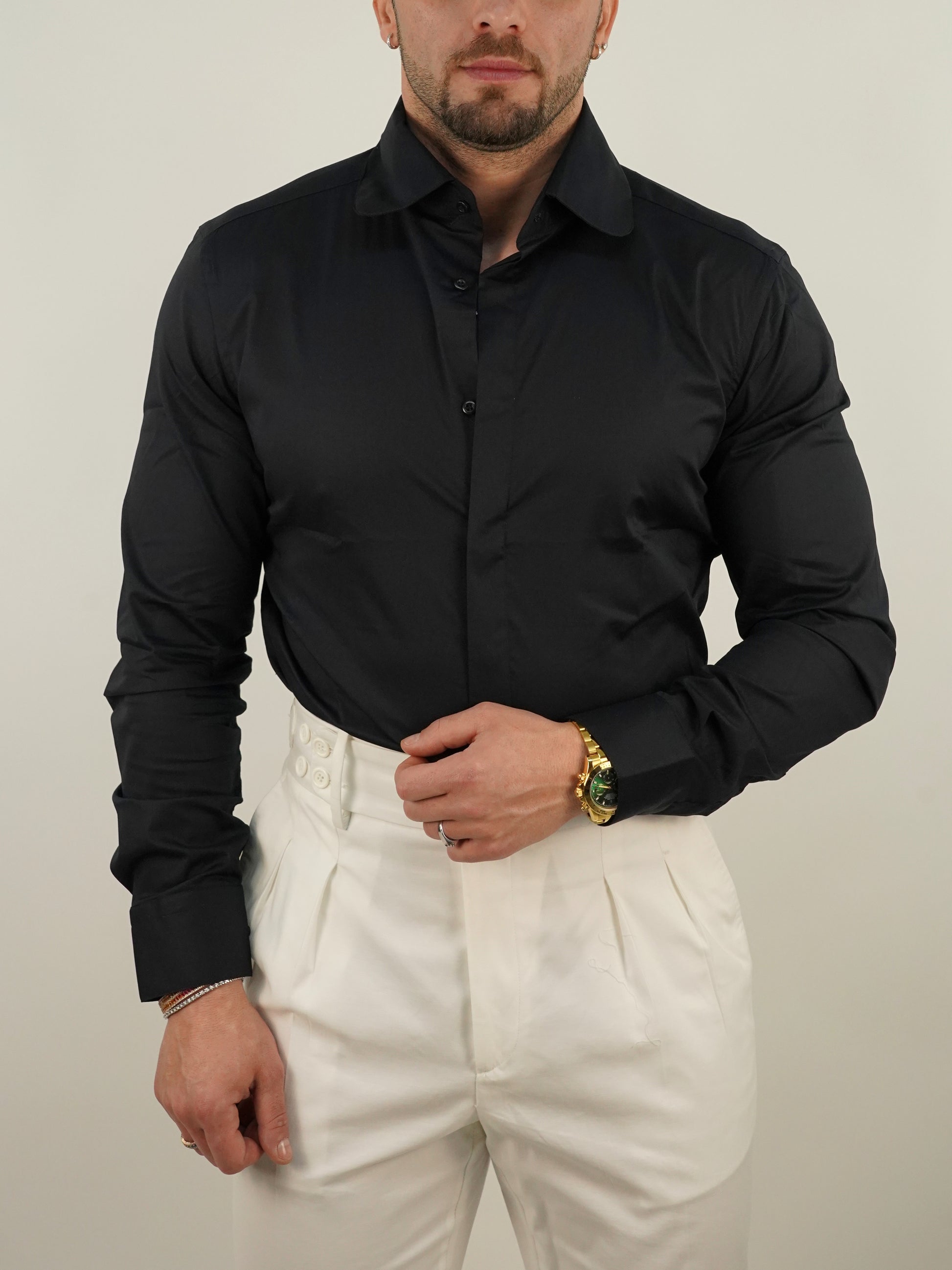 Camicia collo club Nera