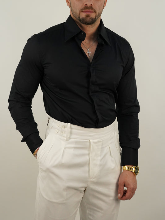 Camicia collo a vela Nera