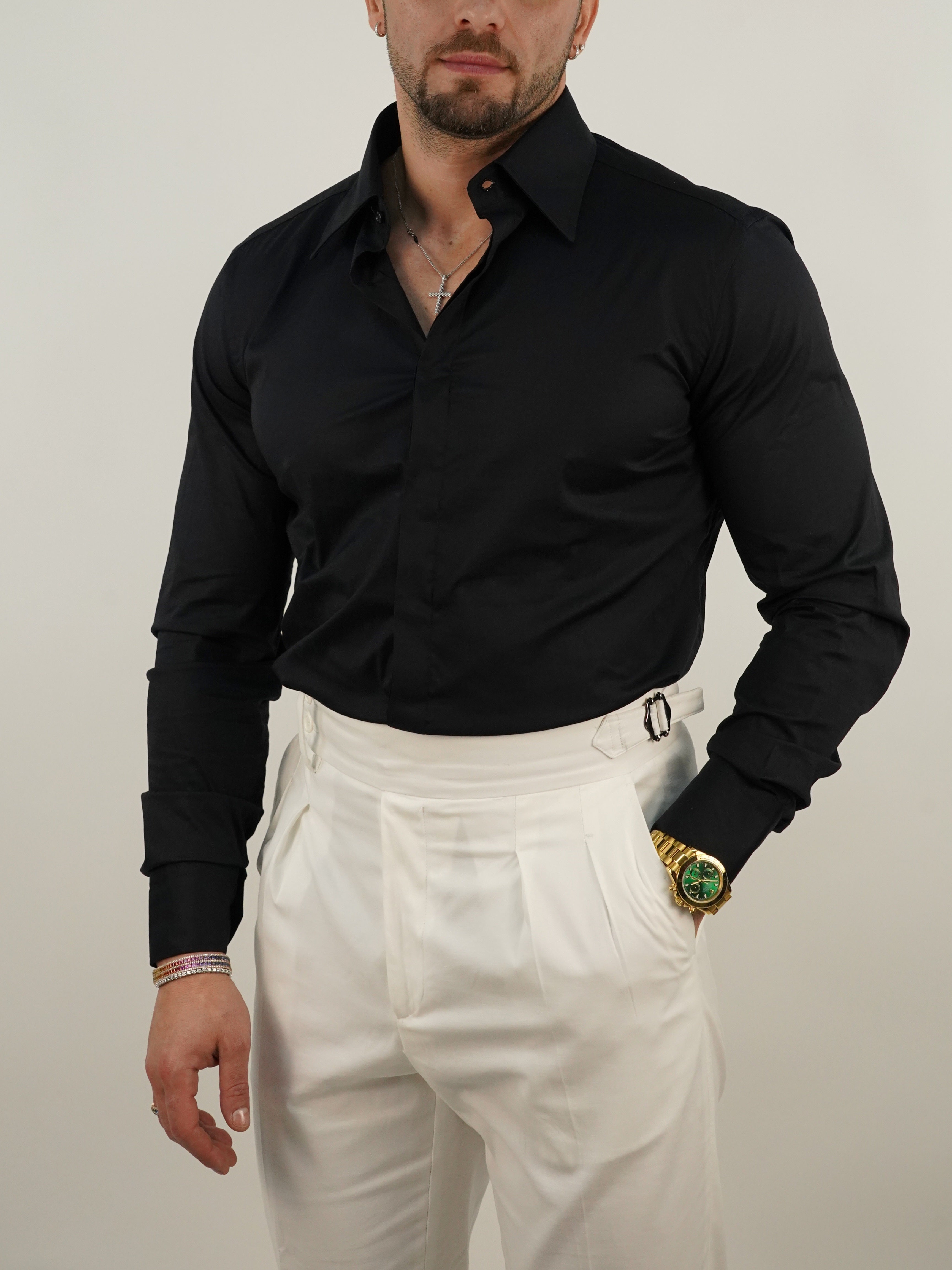 Camicia collo a vela Nera