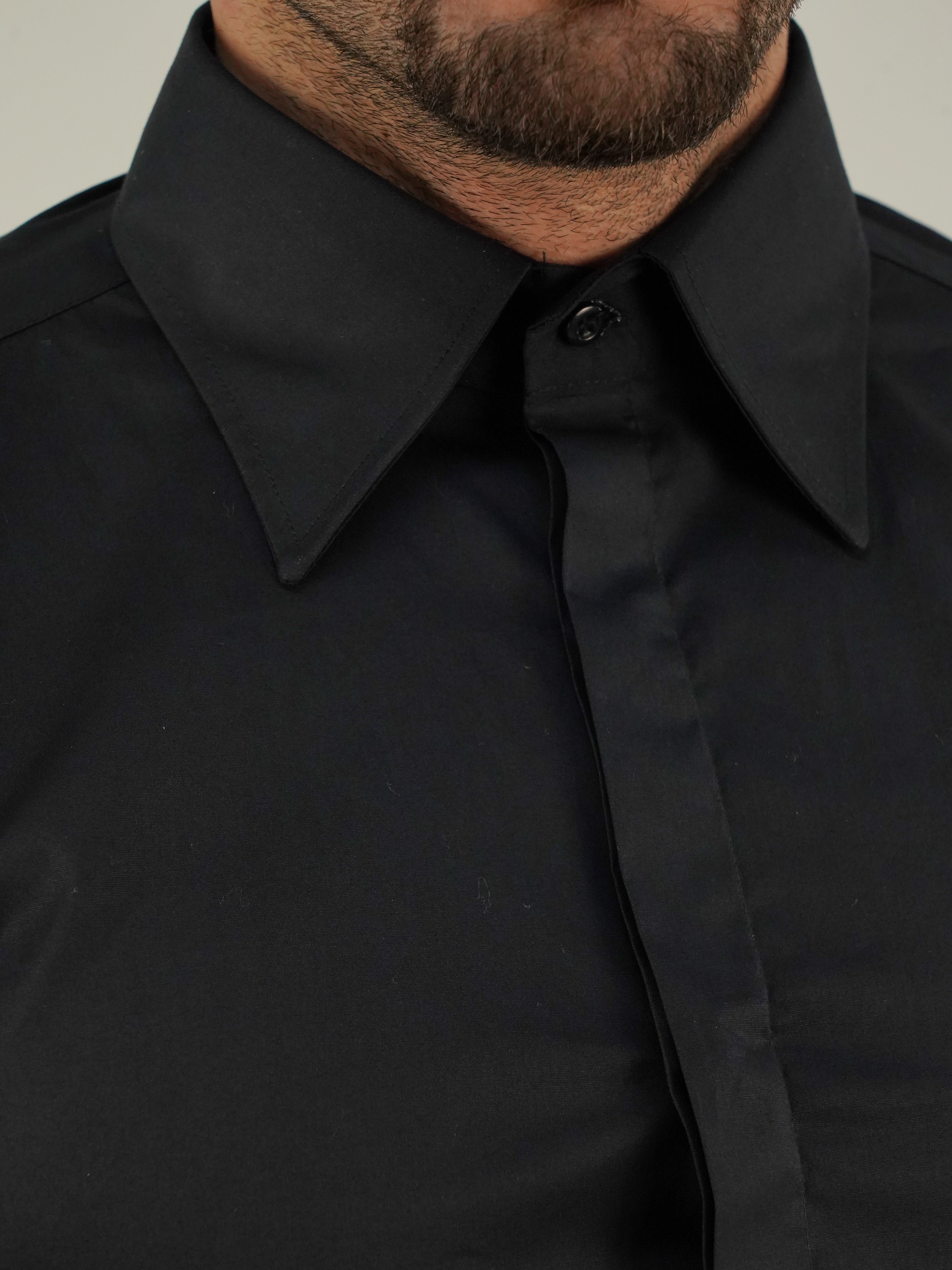 Camicia collo a vela Nera