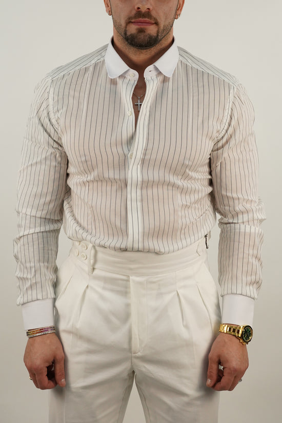 Camicia collo club fondo bianco riga nera