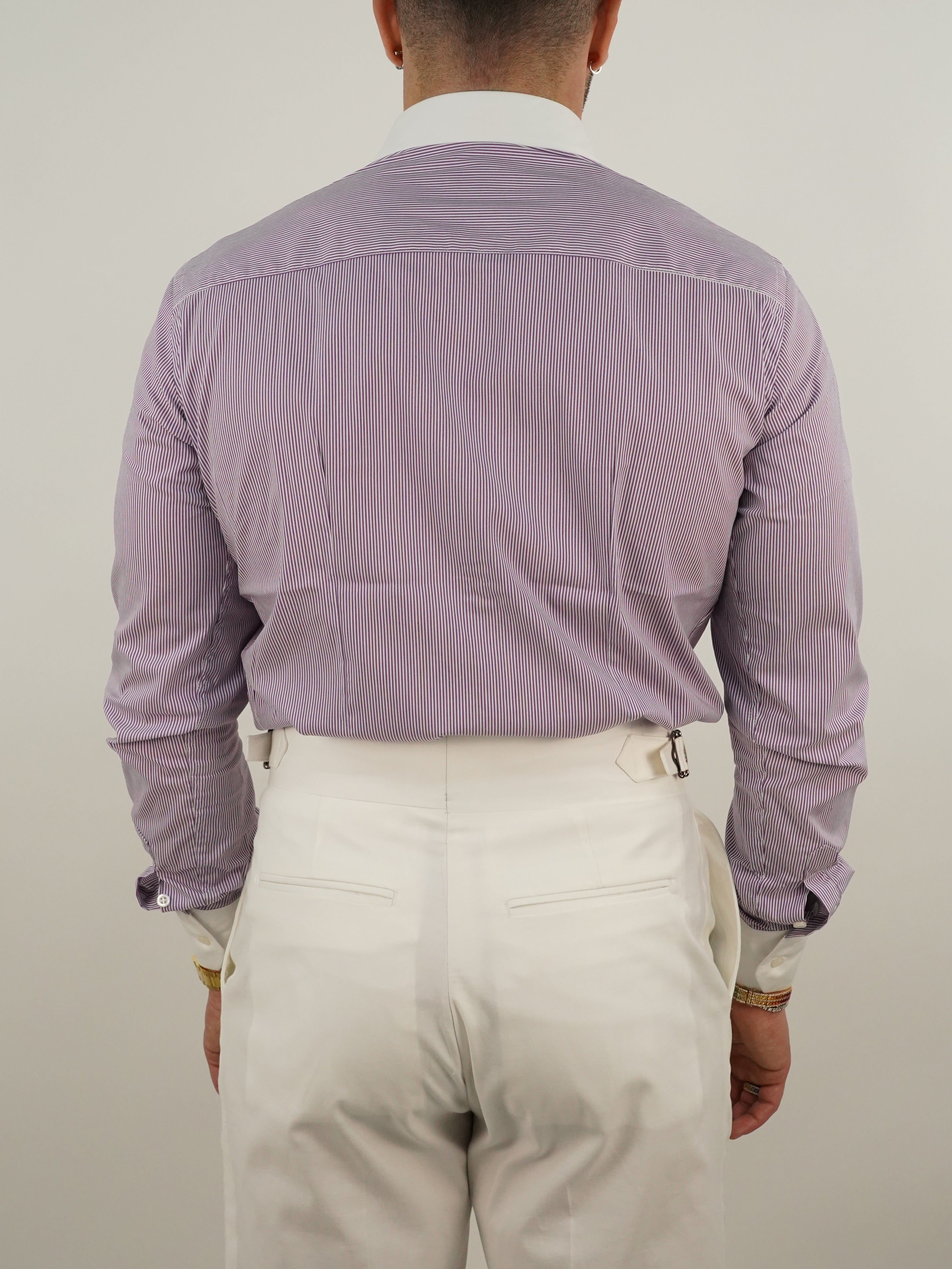 Camicie fantasia mille righe collo a vela Viola