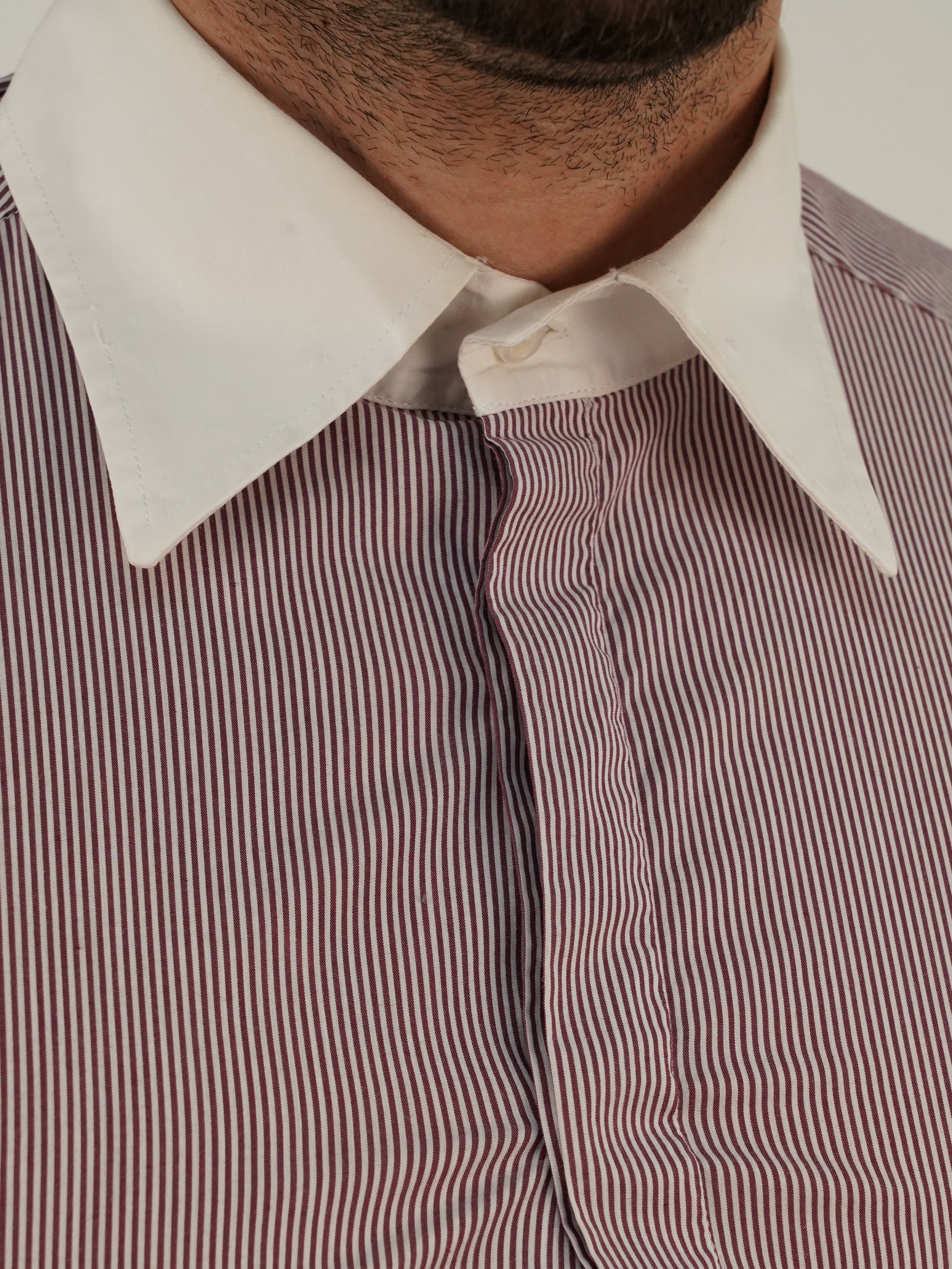 Camicia fantasia mille righe collo a vela Bordeaux