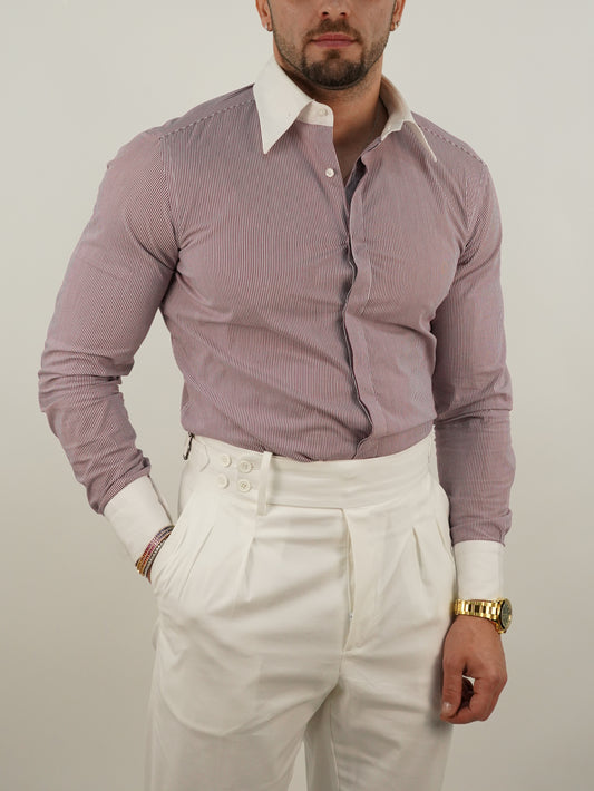 Camicia fantasia mille righe collo a vela Bordeaux