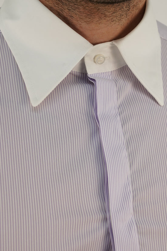 Camicia fantasia mille righe collo a vela con bottoni a scomparsa Lilla