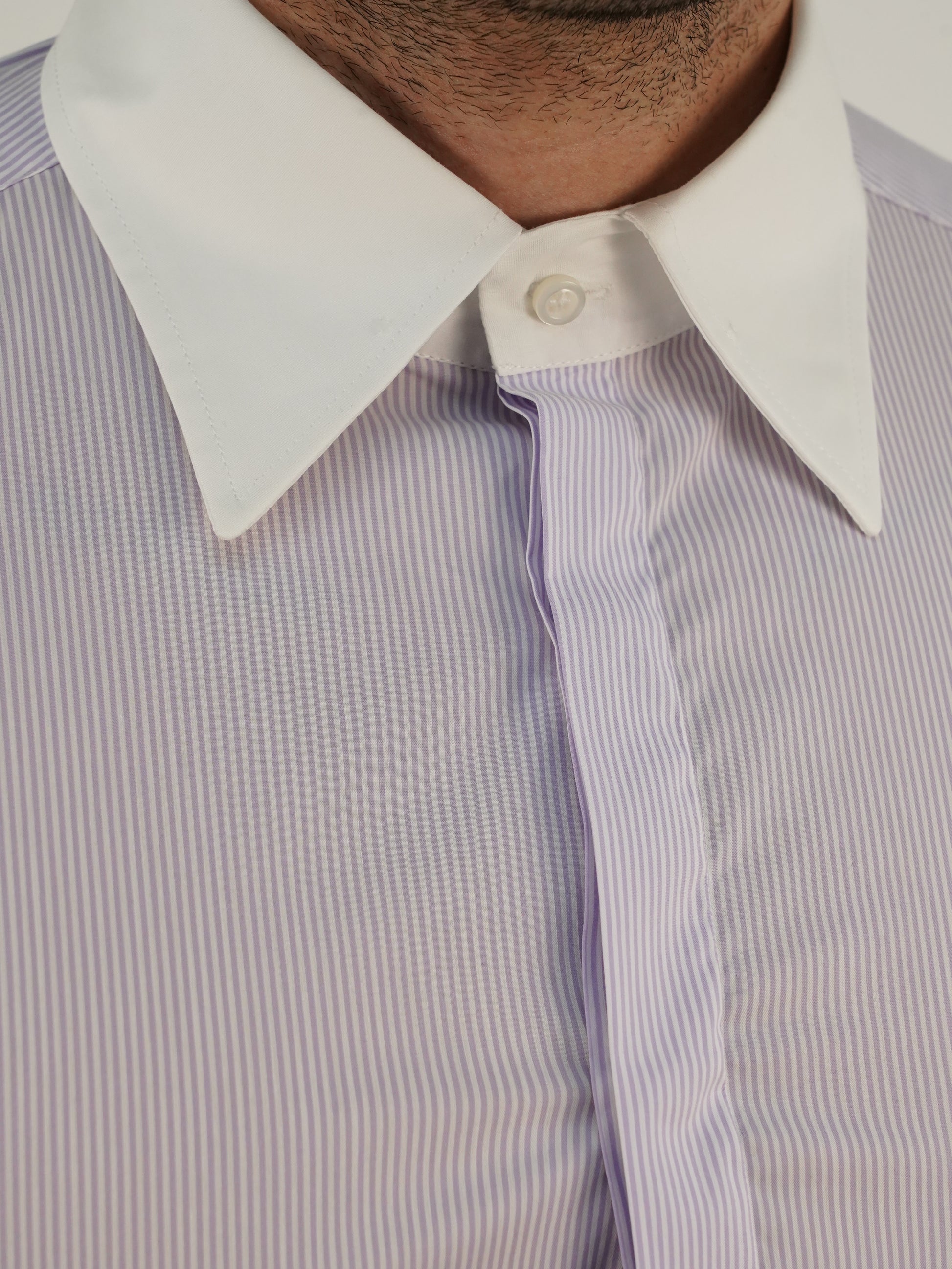 Camicia fantasia mille righe collo a vela con bottoni a scomparsa Lilla