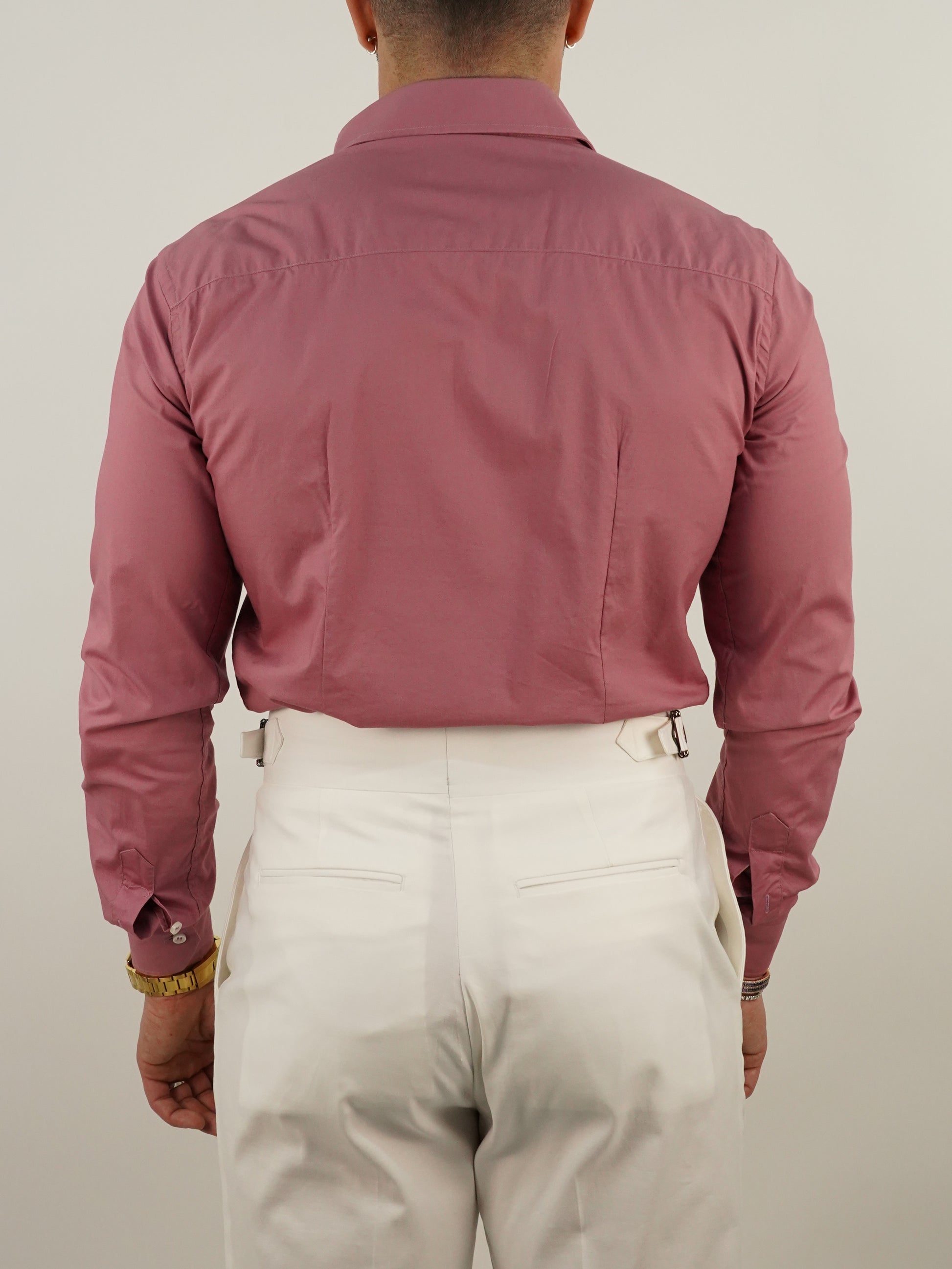 Camicia collo a vela con bottoni a scomparsa rosa