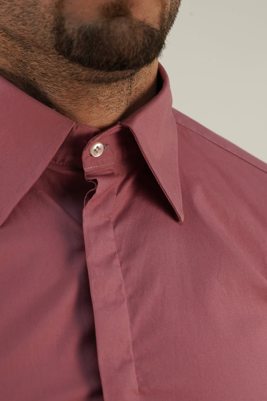 Camicia collo a vela con bottoni a scomparsa rosa