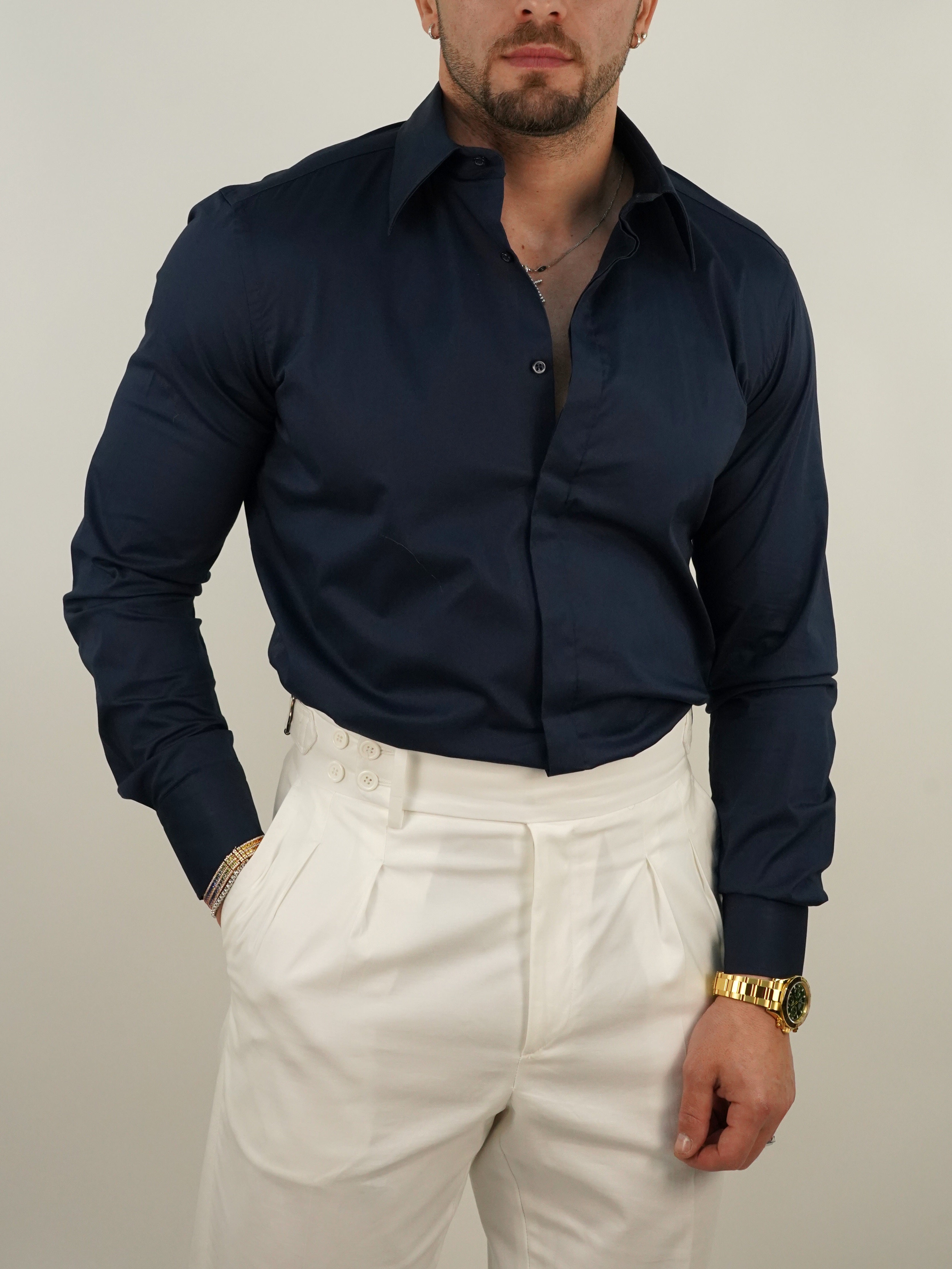 Camicia collo a vela Blu