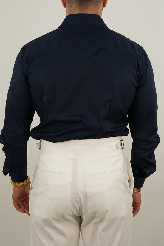 Camicia collo a vela con bottoni a scomparsa blu