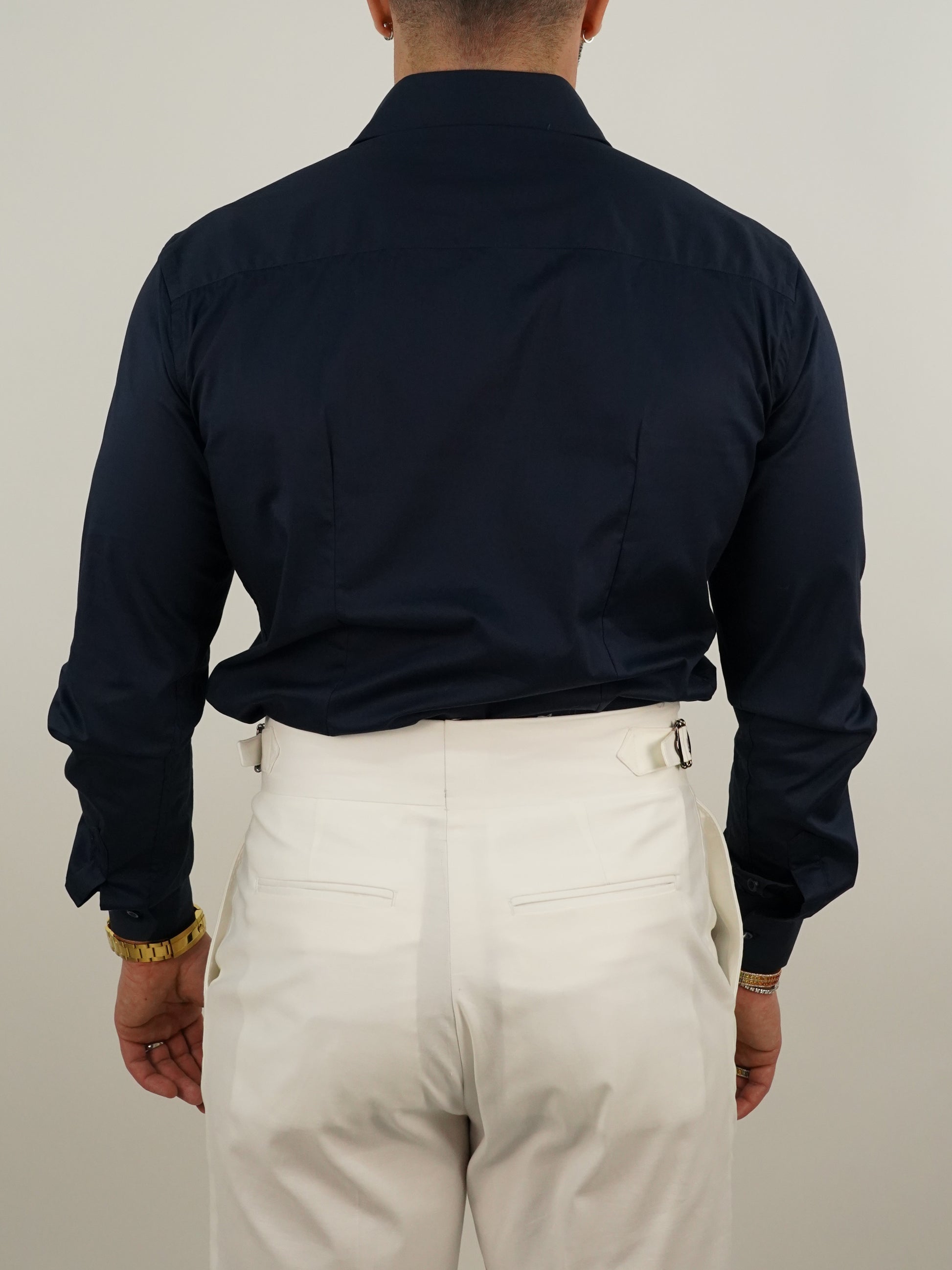 Camicia collo a vela con bottoni a scomparsa blu