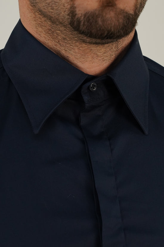 Camicia collo a vela con bottoni a scomparsa blu