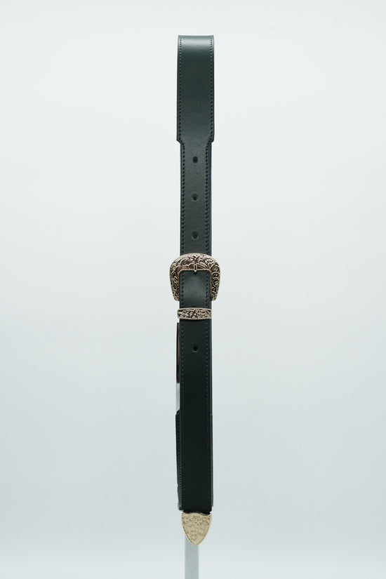 Cintura Texas verde petrolio trittico oro in pelle di vitello primo fiore