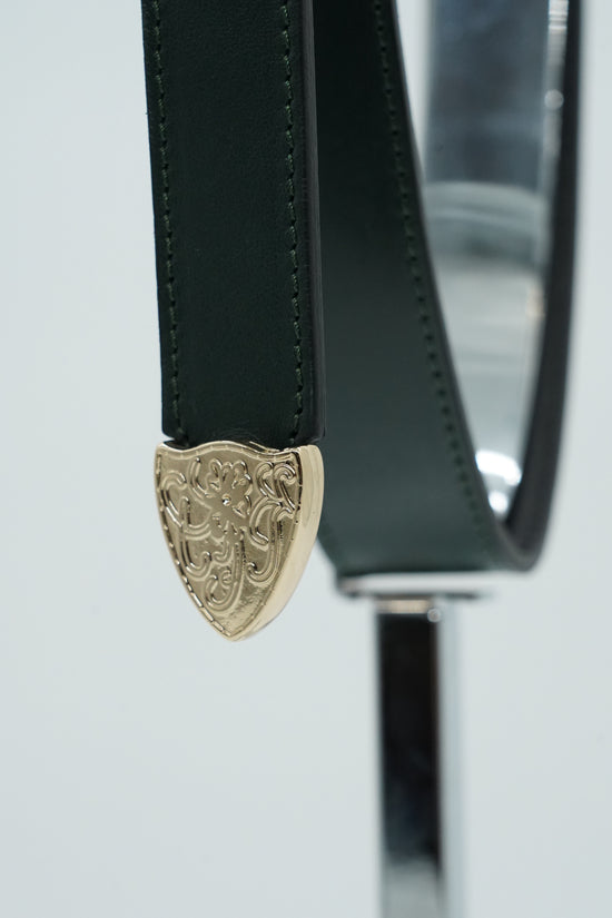 Cintura Texas verde petrolio trittico oro in pelle di vitello primo fiore