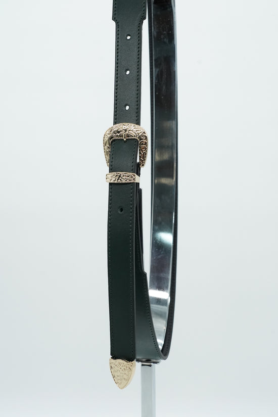 Cintura Texas verde petrolio trittico oro in pelle di vitello primo fiore