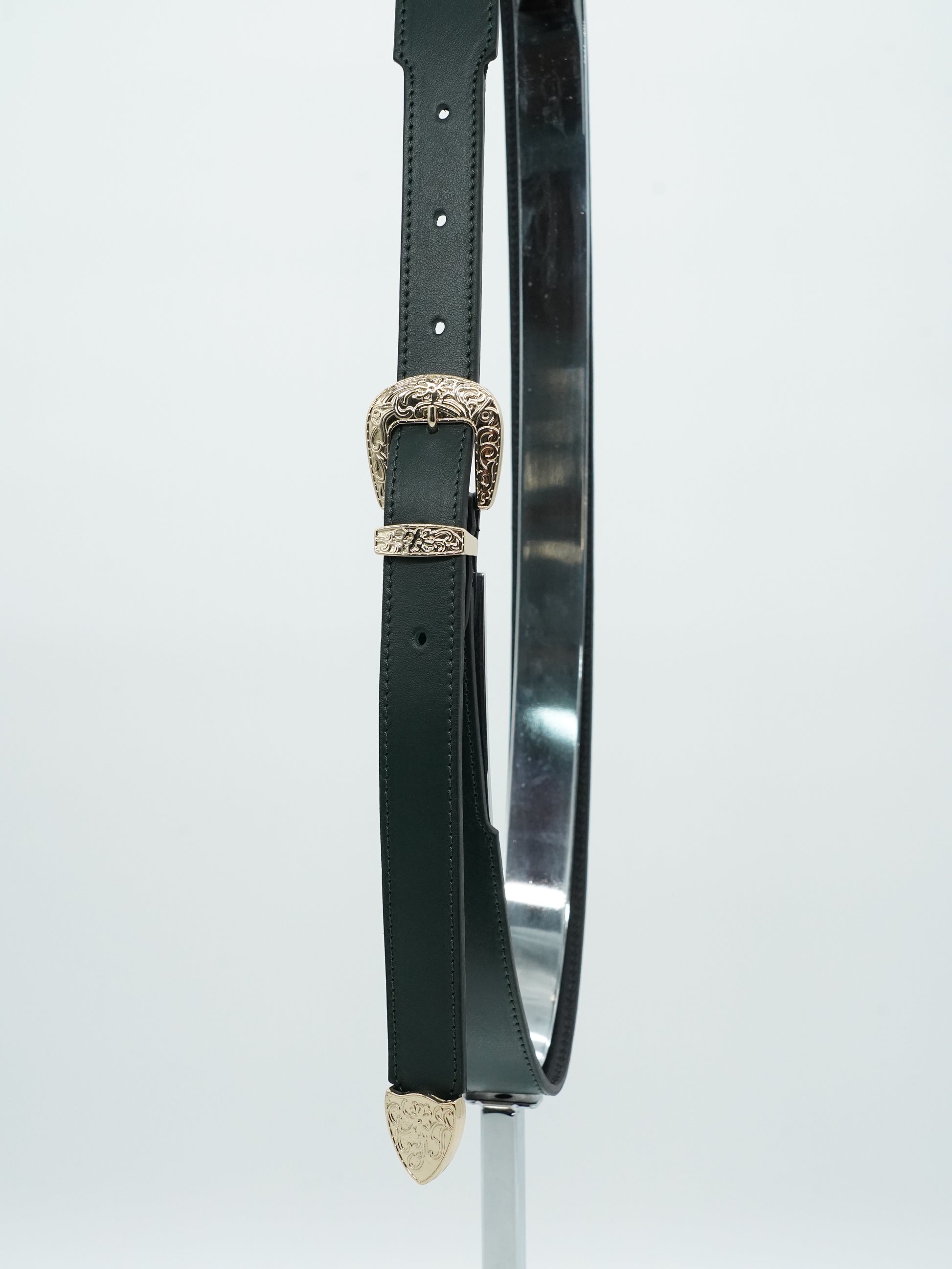Cintura Texas verde petrolio trittico oro in pelle di vitello primo fiore
