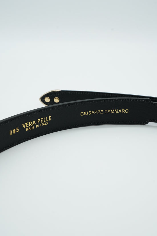 Cintura Texas nera trittico oro in pelle di vitello primo fiore