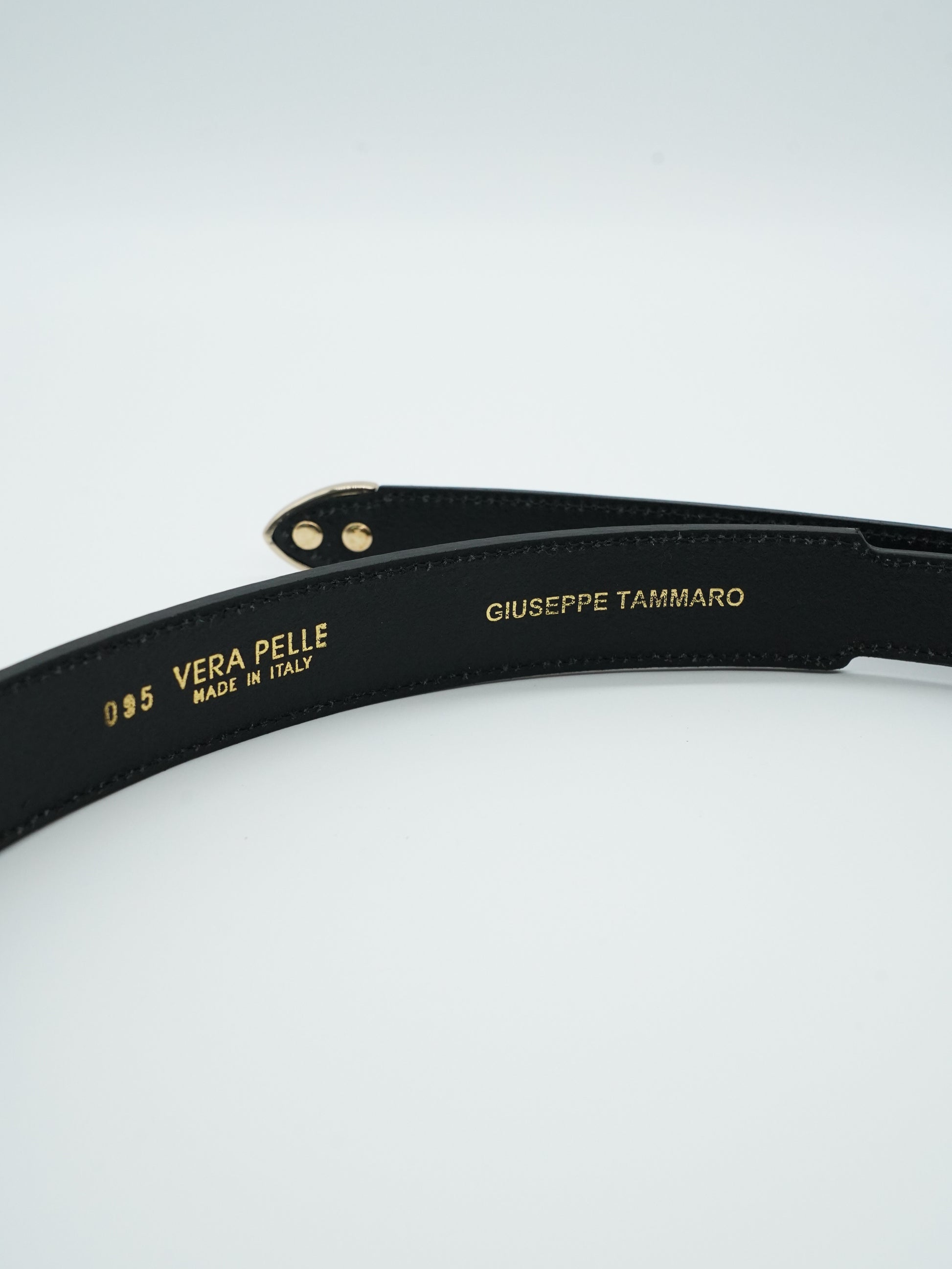 Cintura Texas nera trittico oro in pelle di vitello primo fiore