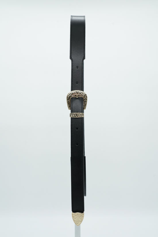 Cintura Texas nera trittico oro in pelle di vitello primo fiore