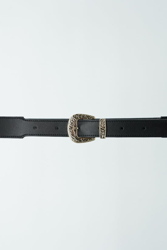 Cintura Texas nera trittico oro in pelle di vitello primo fiore
