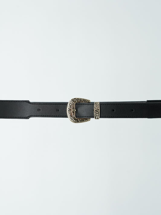 Cintura Texas nera trittico oro in pelle di vitello primo fiore