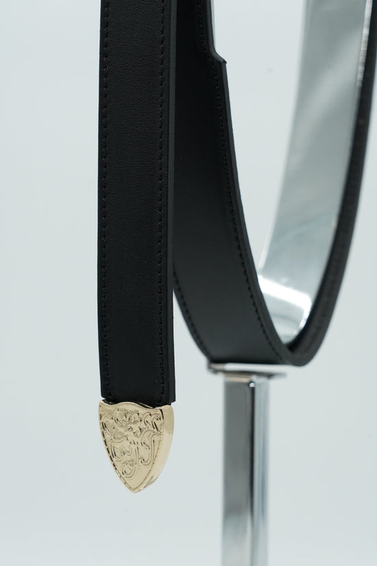 Cintura Texas nera trittico oro in pelle di vitello primo fiore