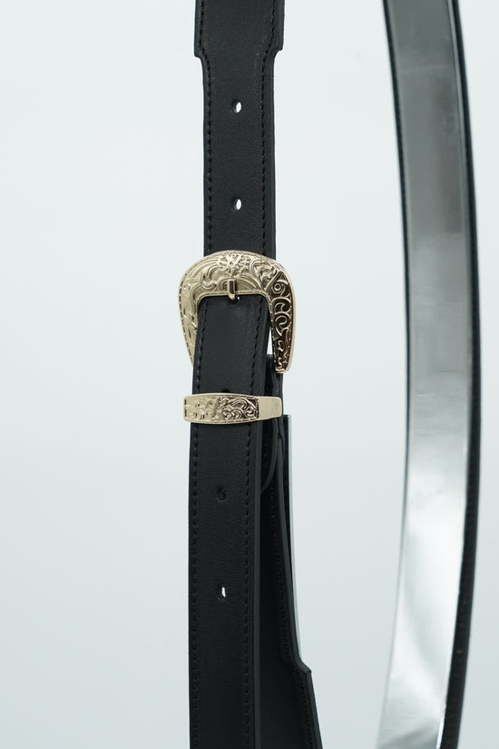 Cintura Texas nera trittico oro in pelle di vitello primo fiore