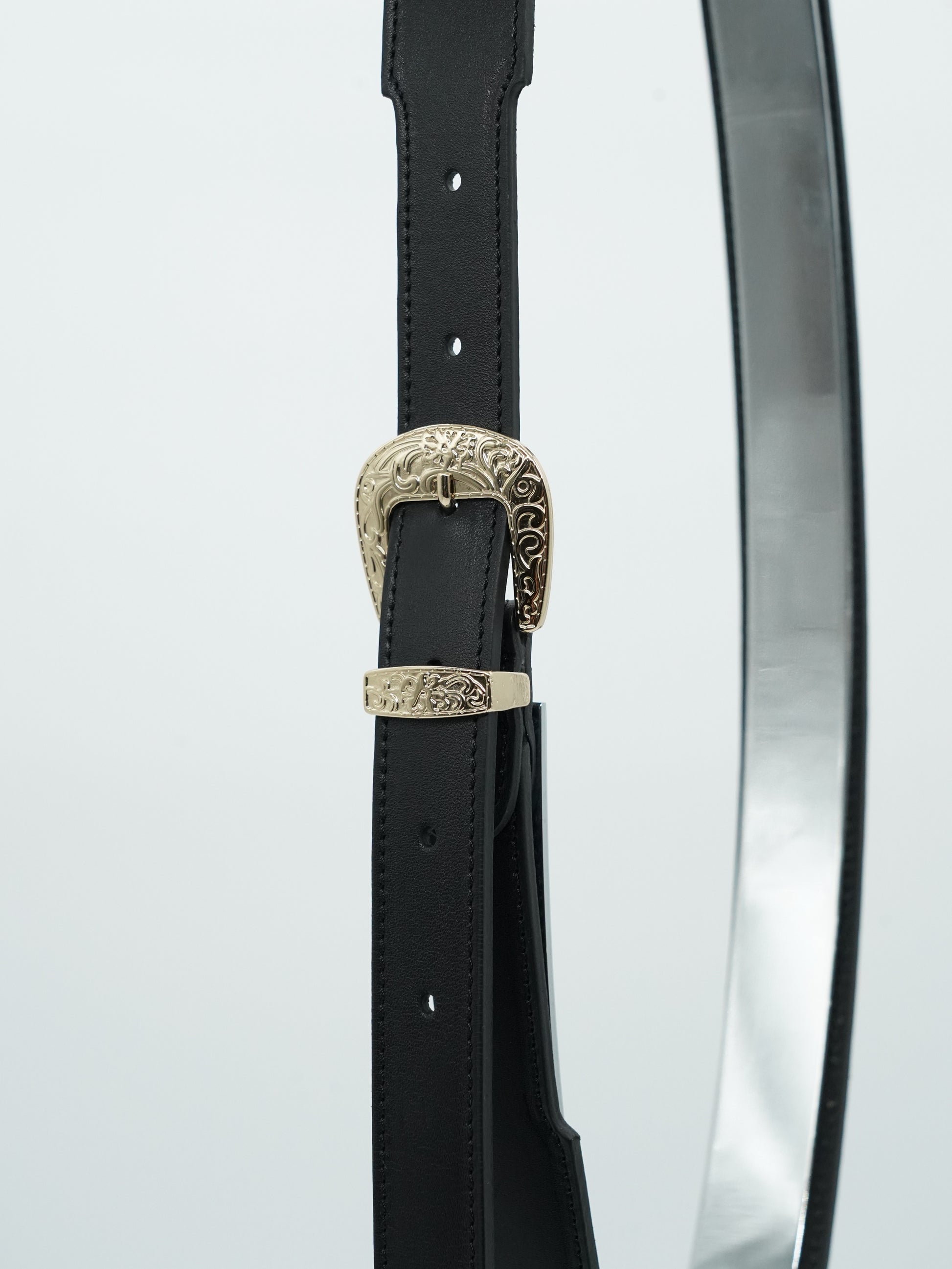 Cintura Texas nera trittico oro in pelle di vitello primo fiore