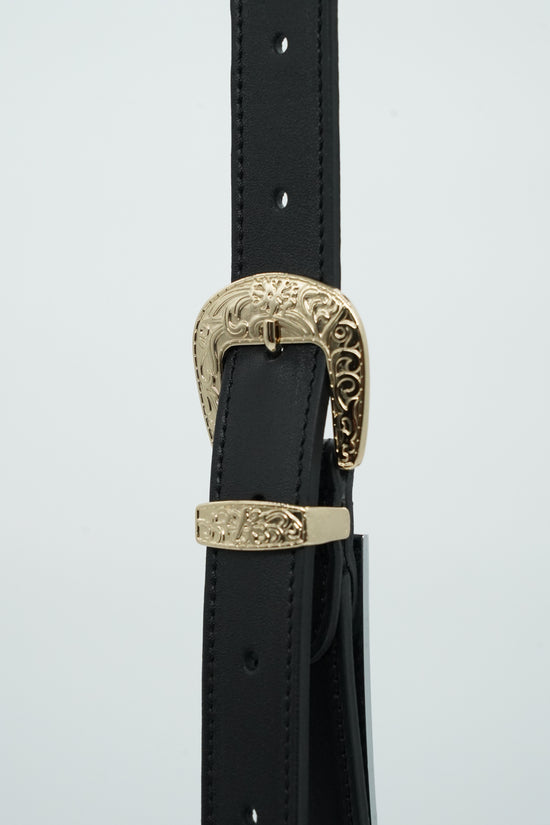Cintura Texas nera trittico oro in pelle di vitello primo fiore