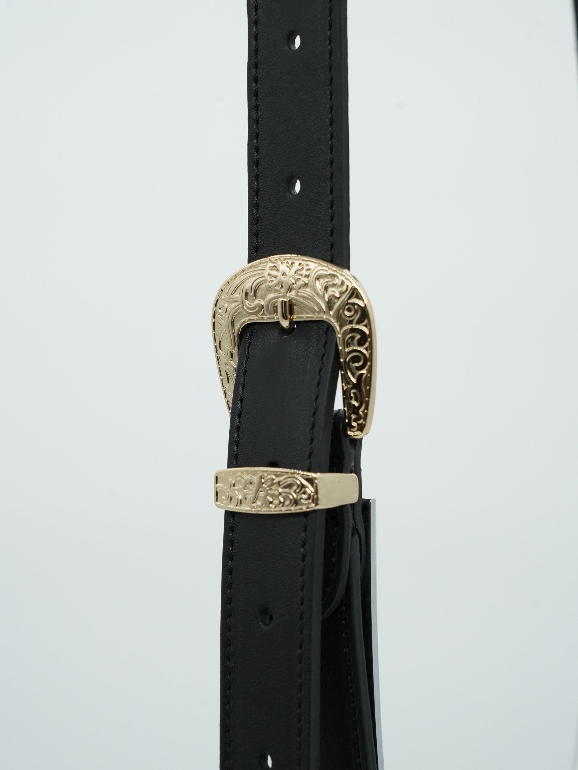 Cintura Texas nera trittico oro in pelle di vitello primo fiore