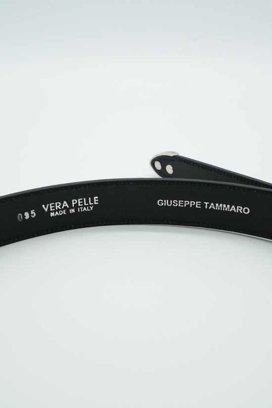 Cintura Texas nera trittico argento in pelle di vitello primo fiore