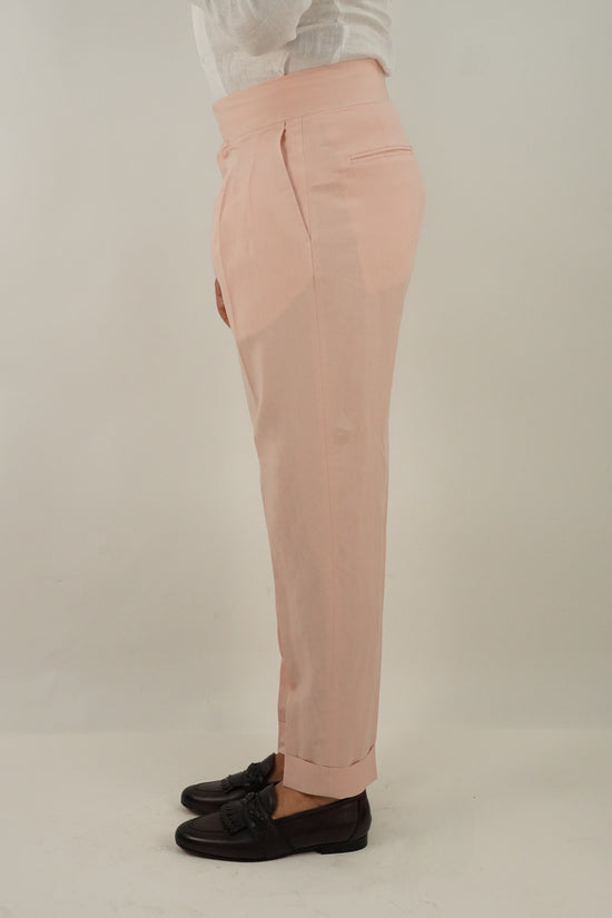 Gurkha in lino rosa con fibbia laterale regolabile