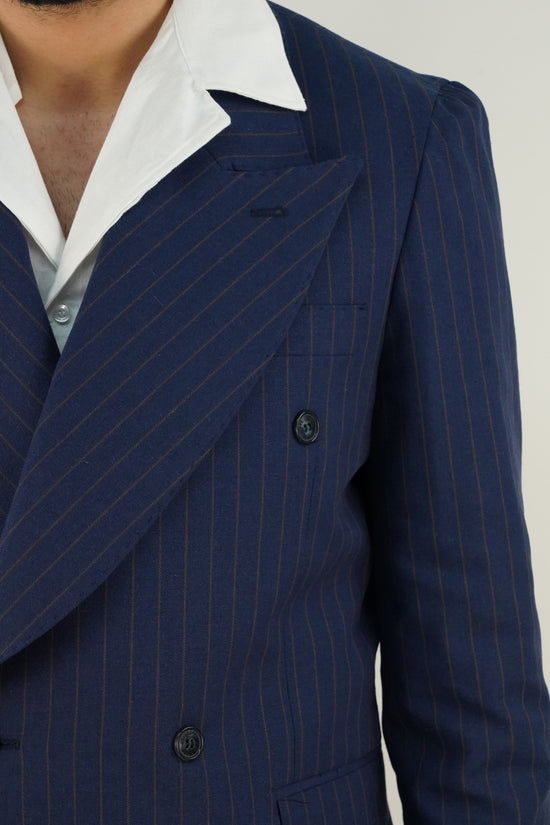 Abito Extensive doppiopetto petto a lancia blu gessato rigo marrone
