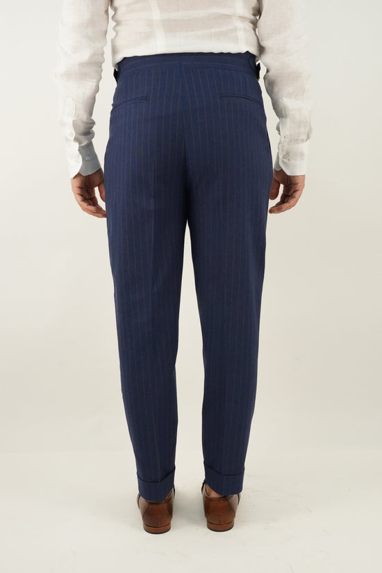 Gurkha blu gessato rigo marrone con 4 bottoni e fibbie stringenti laterali