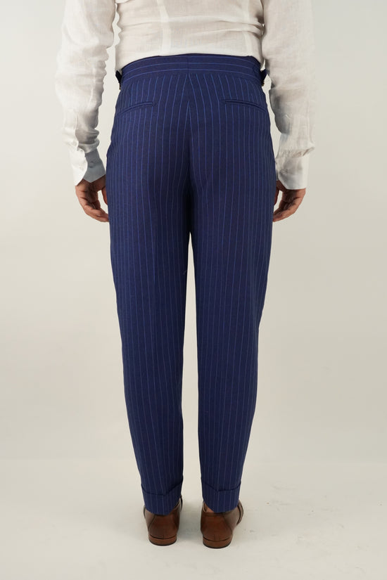 Gurkha blu gessato rigo azzurro con 4 bottoni e fibbie stringenti laterali