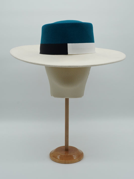 Cappello a cilindro Panna/Navi in feltro