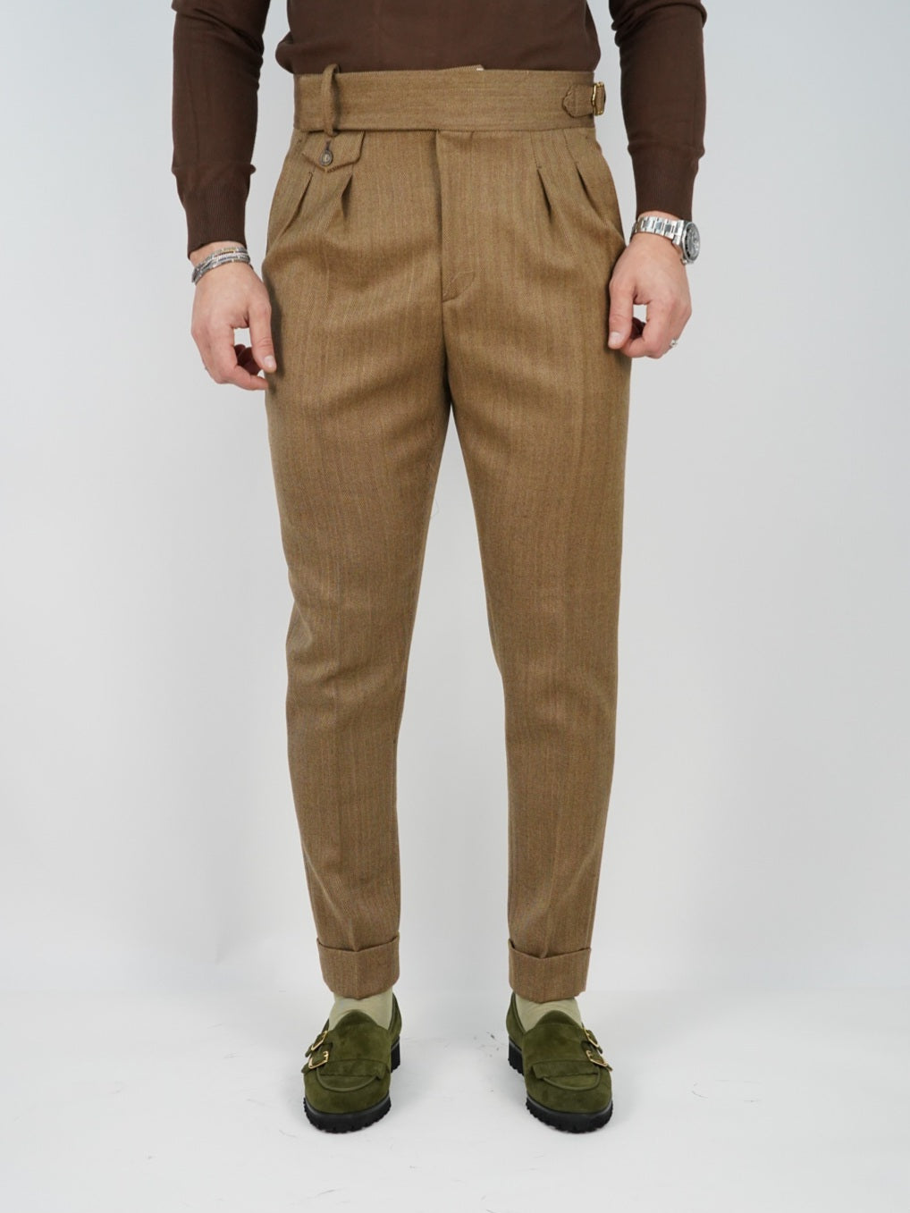 Abito Extensive doppiopetto petto a lancia spigato marrone