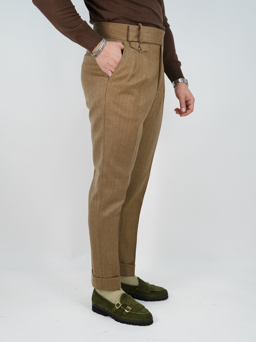 Abito Extensive doppiopetto petto a lancia spigato marrone