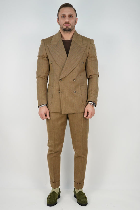 Abito Extensive doppiopetto petto a lancia spigato marrone