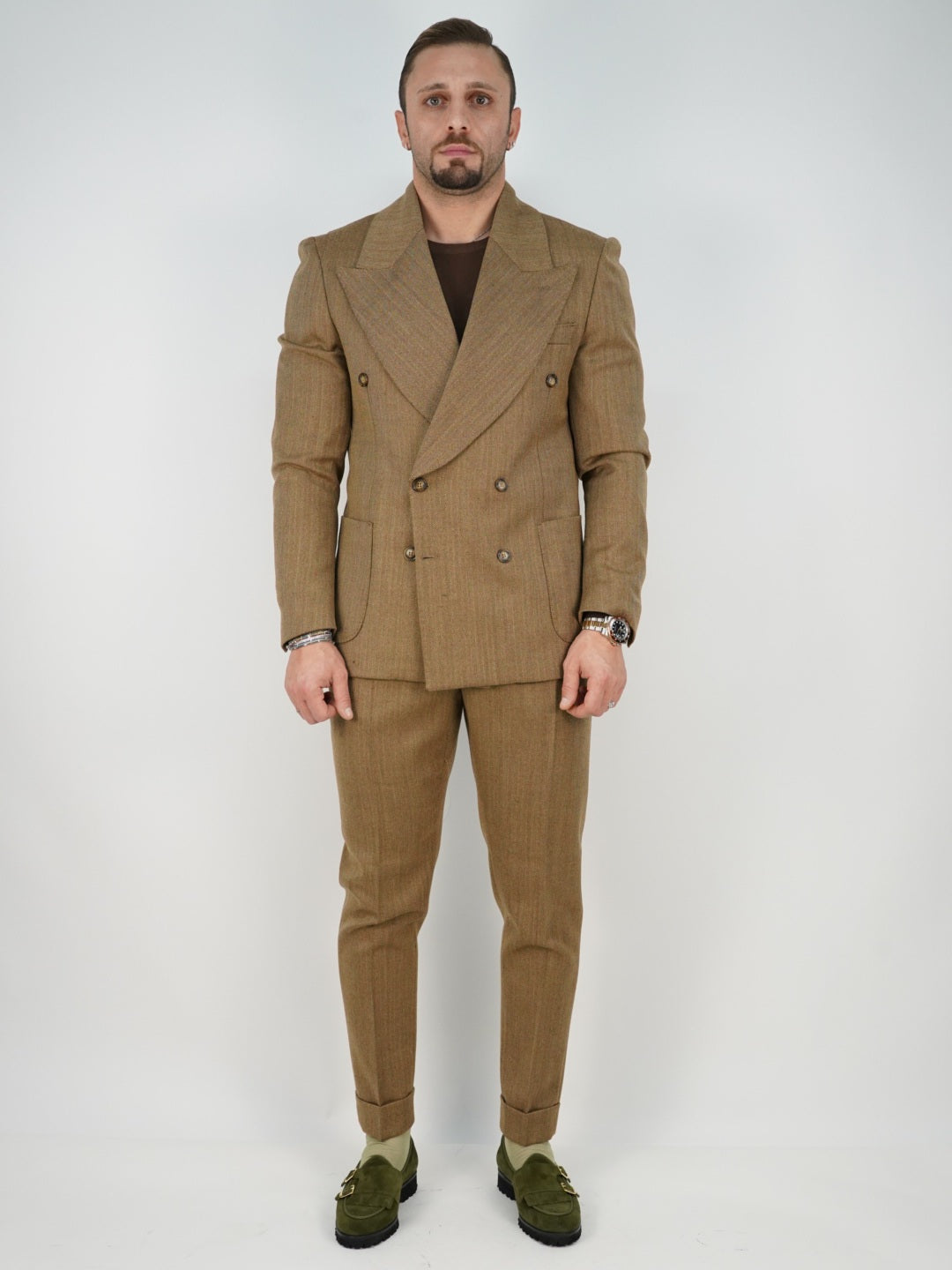 Abito Extensive doppiopetto petto a lancia spigato marrone