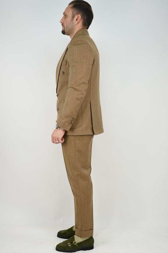 Abito Extensive doppiopetto petto a lancia spigato marrone