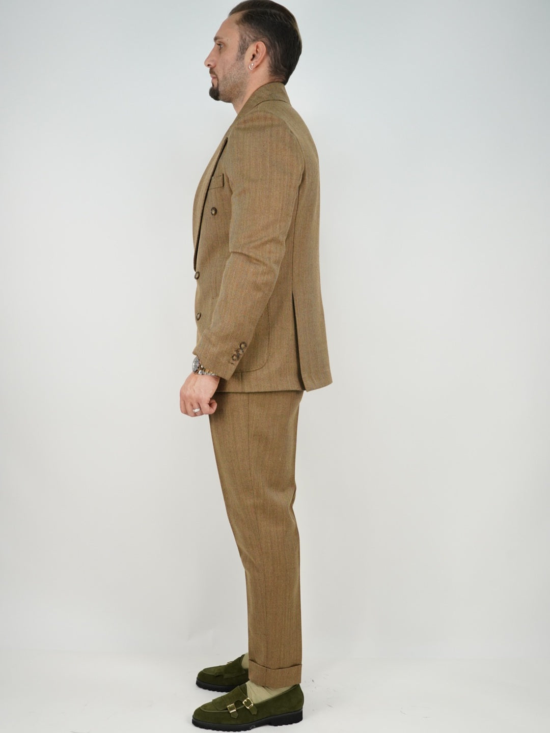 Abito Extensive doppiopetto petto a lancia spigato marrone