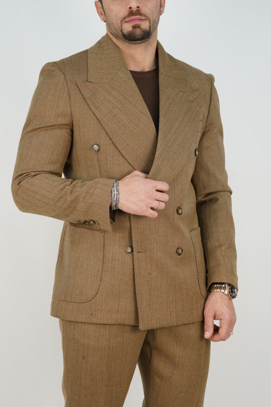 Abito Extensive doppiopetto petto a lancia spigato marrone