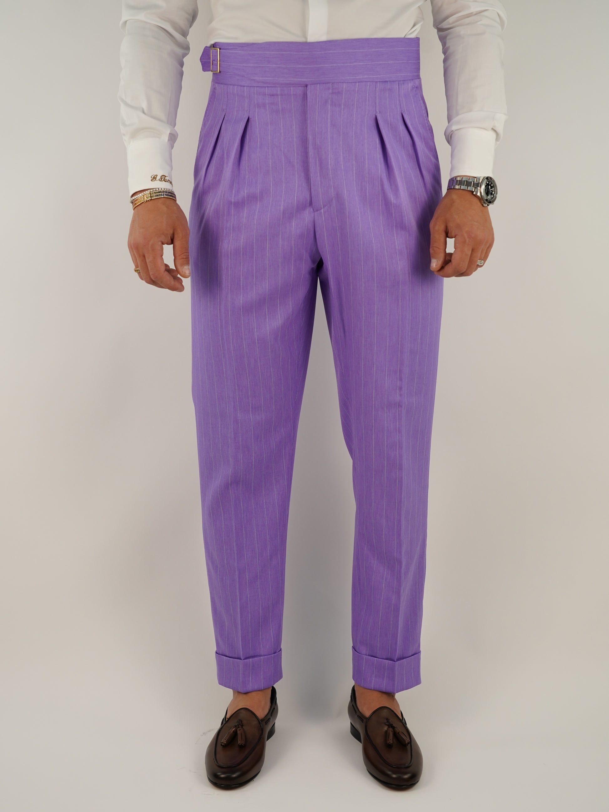 Abito Extensive doppiopetto petto a lancia lilla gessato