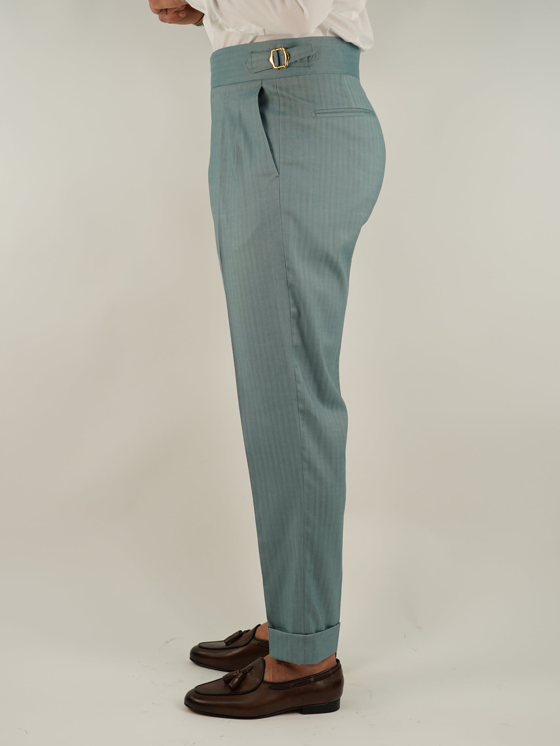 Gurkha verde tiffany con 4 bottoni e fibbie stringenti laterali