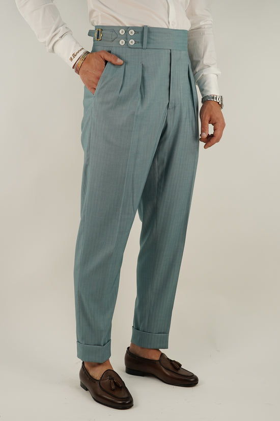 Gurkha verde tiffany con 4 bottoni e fibbie stringenti laterali