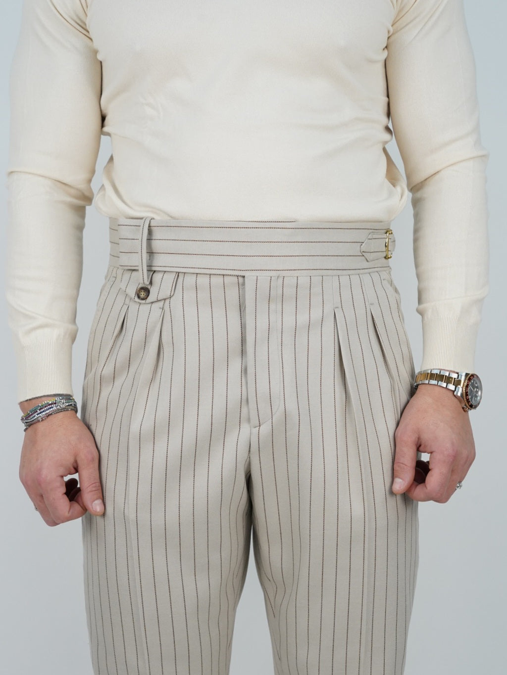 Abito Extensive doppiopetto petto a lancia gessato panna