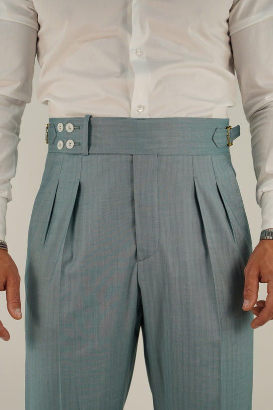 Gurkha verde tiffany con 4 bottoni e fibbie stringenti laterali