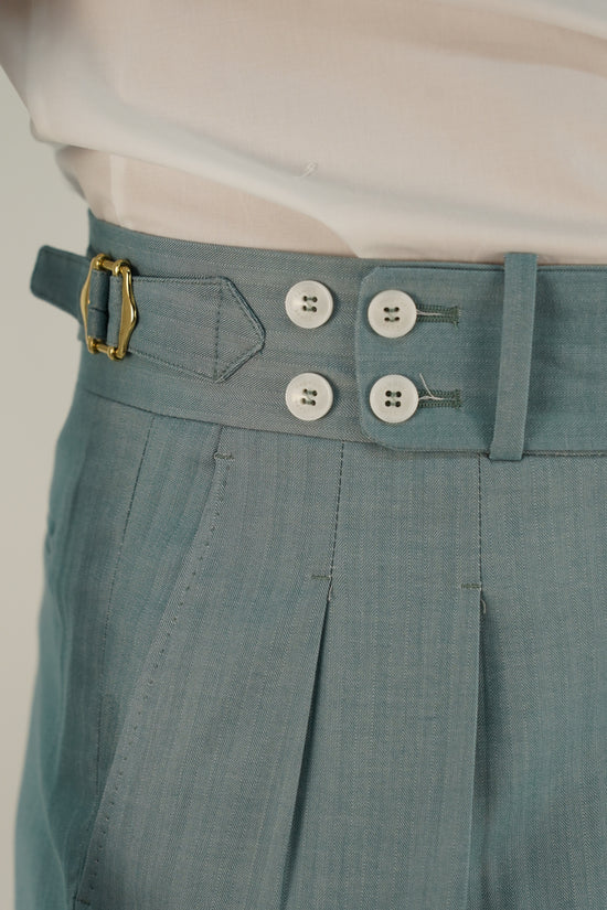 Gurkha verde tiffany con 4 bottoni e fibbie stringenti laterali